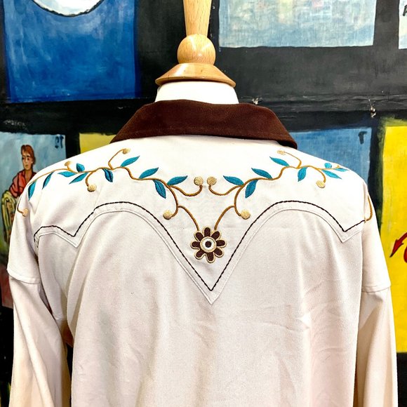 Western Mens Shirt, Leather lace yoke, smile pocke - Picture 5 of 6